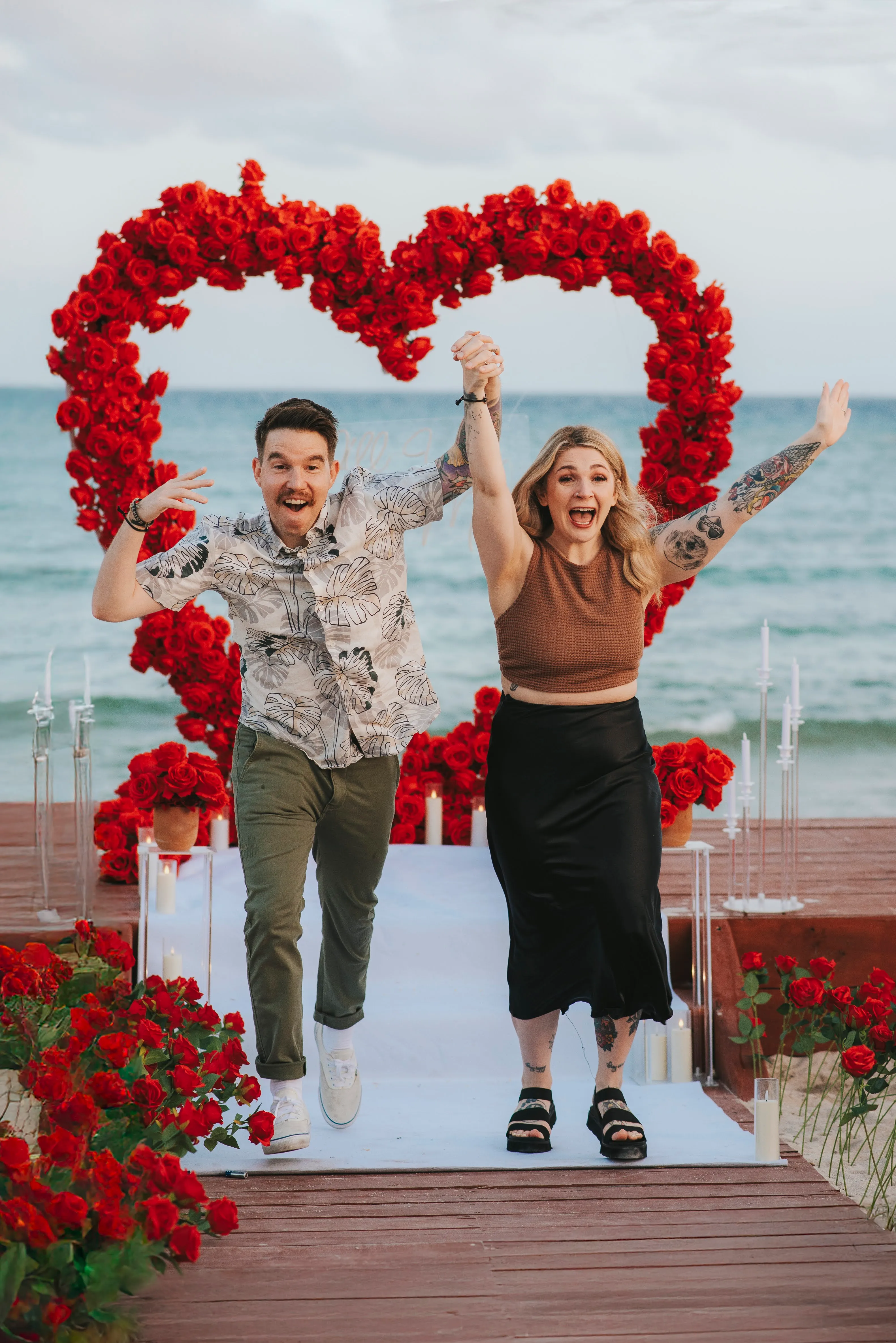 Intimate deck dinner engagement